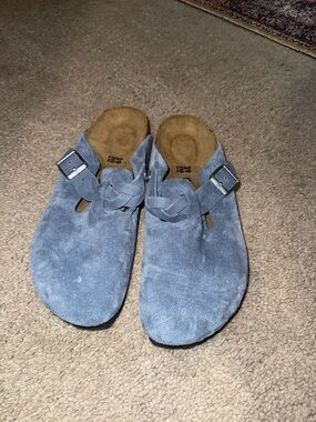 Birkenstock Blue Suede Slip-On Clogs with Buckle